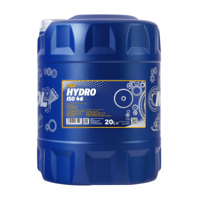 Tambor azul plástico com etiqueta HYDRO ISO 46 e capacidade 20L