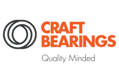 Logótipo da Craft Bearings com anéis pretos e texto alaranjado Quality Minded